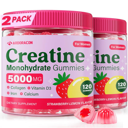 Creatine for Women, Creatine Monohydrate Gummies with Collagen, Vitamin D3 & Calcium for Muscle Support & Energy, Flavored Sugar Free Creatine Gummies Post & Pre Workout Supplements for Women, 120 Ct