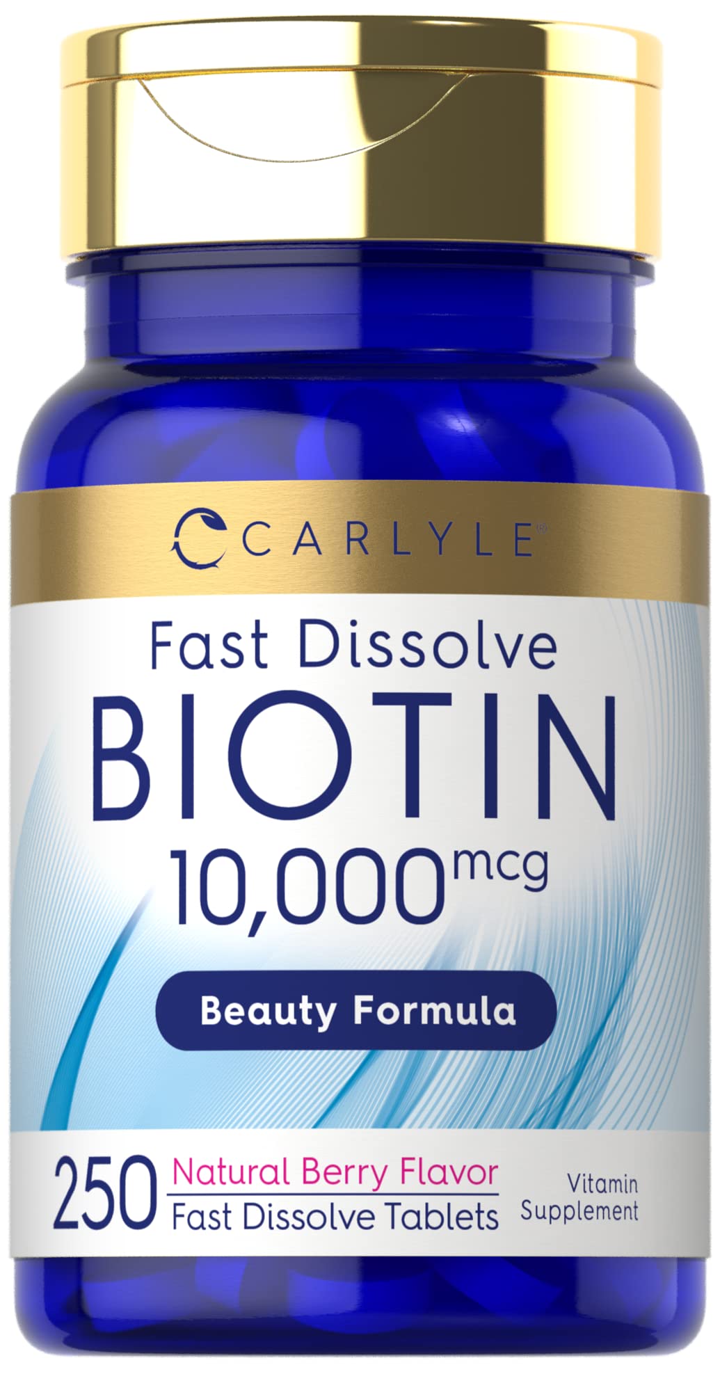 Carlyle Biotin 10000mcg | 250 Fast Dissolve Tablets | Max Strength | Vegetarian, Non-GMO