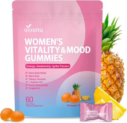 VivoNu Women Mood Gummies, Pineapple Flavor,Vegan,Non-GMO&Sugar-Free,60 Count