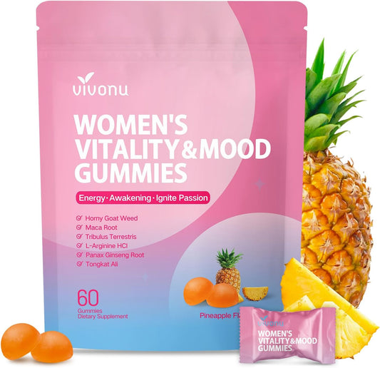 VivoNu Women Mood Gummies, Pineapple Flavor,Vegan,Non-GMO&Sugar-Free,60 Count