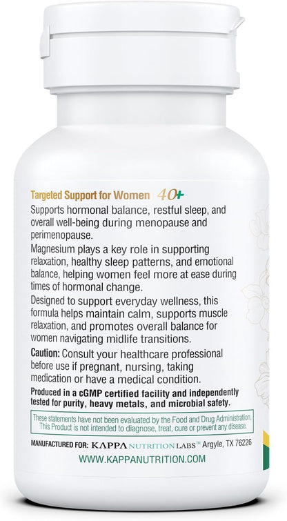 Kappa Nutrition® Magnesium for Menopause | Menopause & Hormonal Support for Women 40+ | Albion® Magnesium Biocomplex | Supports Calm, Sleep & Muscle Relaxation | Vegan | 90 Capsules (45 Servings)