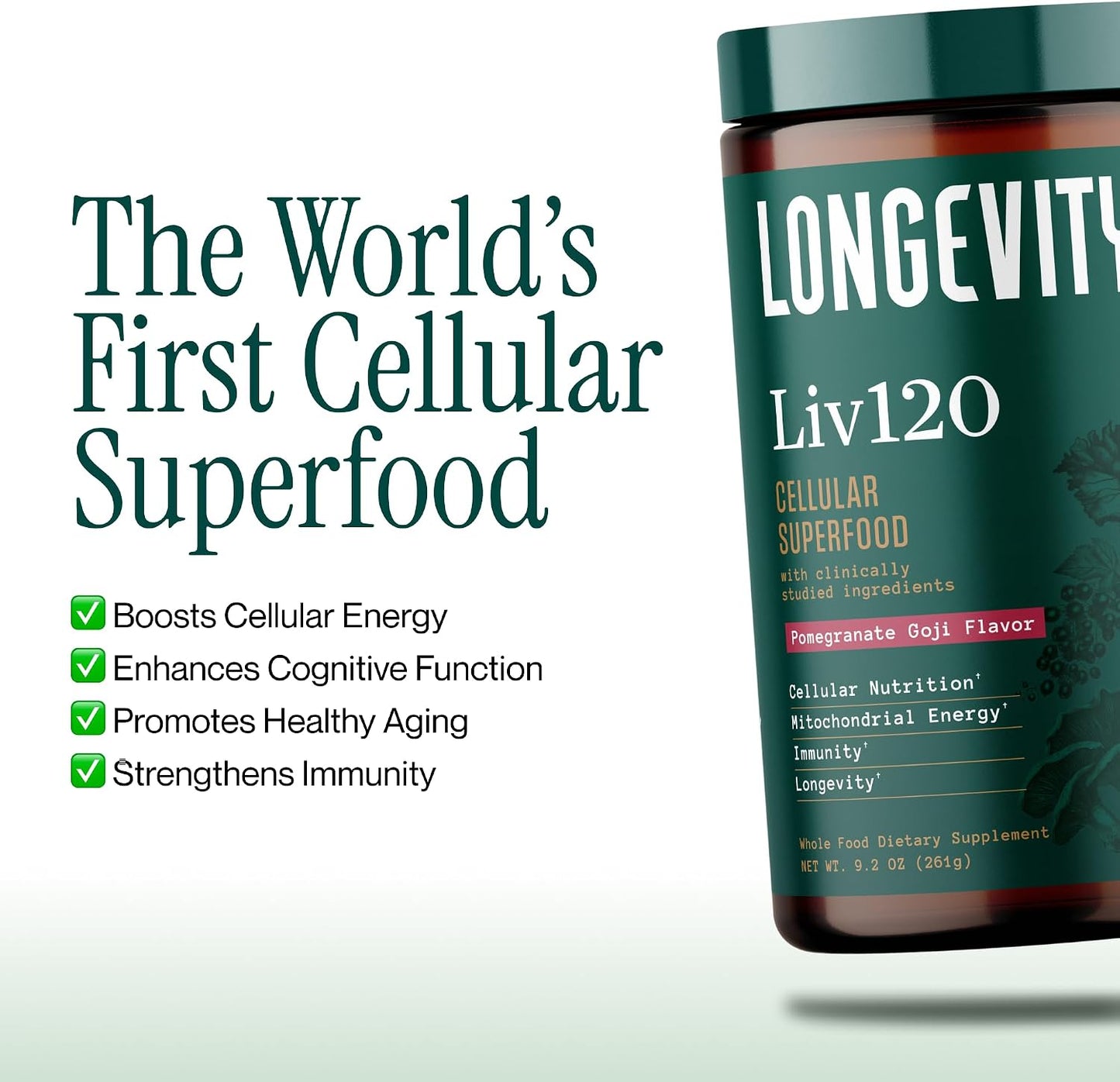 Liv120 Superfood Powder, Antioxidant Blend with Pomegranate, Turmeric, Mulberry, Soursop, Noni, Non-GMO, Vegan, for Energy, Detox, Immunity