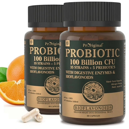 Probiotics with Prebiotics for Men and Women - 35 Strains Probiotics 100 Billion CFU for Gut & Digestive Health, Vegan Acidophilus Probiotic Supplement, Non-GMO Raw Probiotic 60 Capsules