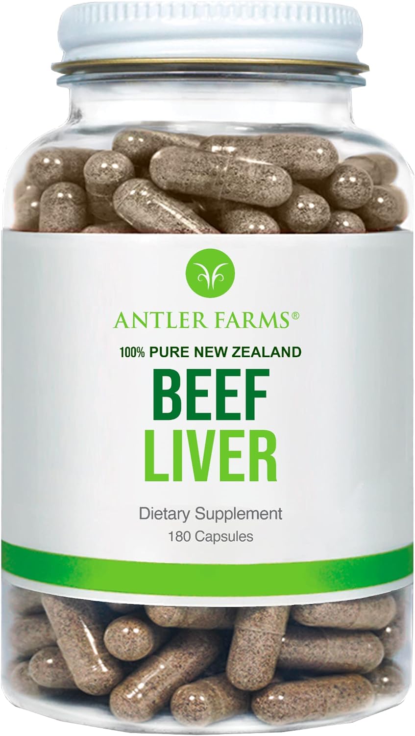 Antler Farms New Zealand Beef Liver Capsules - Grass Fed, 180 Capsules | 100% Pure Desiccated Grass Fed Beef Liver Supplement, Cold Processed, rBGH Free, No Fillers or Additives