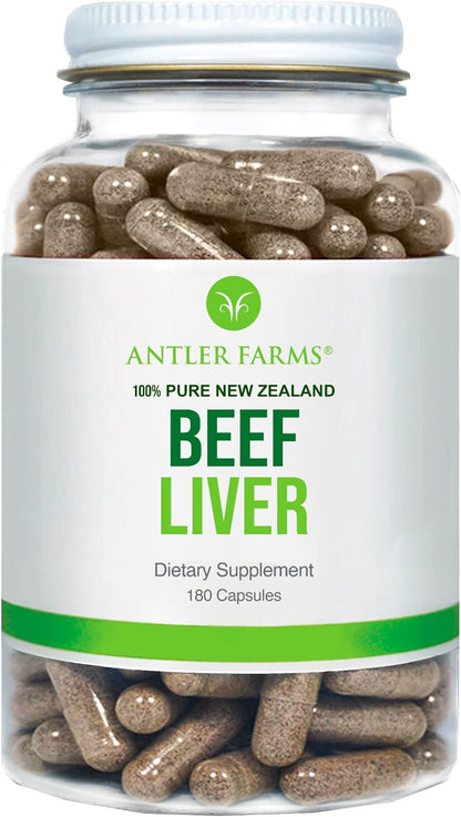 Antler Farms New Zealand Beef Liver Capsules - Grass Fed, 180 Capsules | 100% Pure Desiccated Grass Fed Beef Liver Supplement, Cold Processed, rBGH Free, No Fillers or Additives