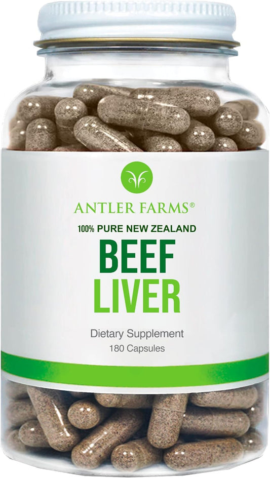 Antler Farms New Zealand Beef Liver Capsules - Grass Fed, 180 Capsules | 100% Pure Desiccated Grass Fed Beef Liver Supplement, Cold Processed, rBGH Free, No Fillers or Additives