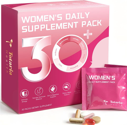 Totaria Multivitamin for Women with Vitamin A,B,C,D3,E,K2, Biotin, Collagen, Magnesium, Ashwagandha, Omega-3, Probiotic, Energy, Beauty, Stress, Calm, 30 Servings