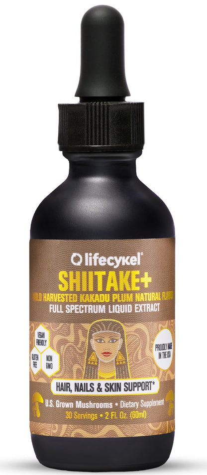 Lifecykel - Shiitake Mushroom Extract with Kakadu Plum- Hair, Skin & Nail Support, Anti Aging Supplement- 100% Organic Mushrooms, Immune Boosting, Vitamin C Made in The US- 2 Fl oz(Packaging May Vary)