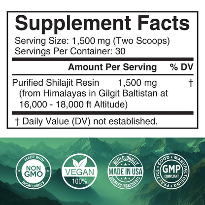 Pure Himalayan Shilajit Resin Supplement | 1500mg + 40% Fulvic Acid (Maximum Potency)