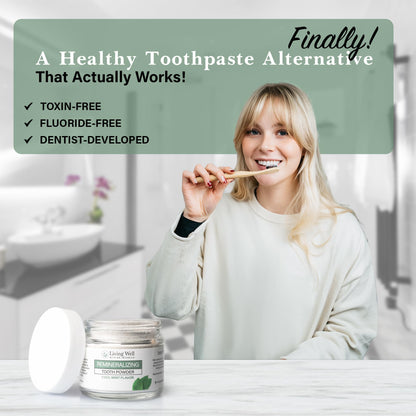 Living Well Dr. Michelle Remineralizing & Whitening Tooth Powder, Cool Mint