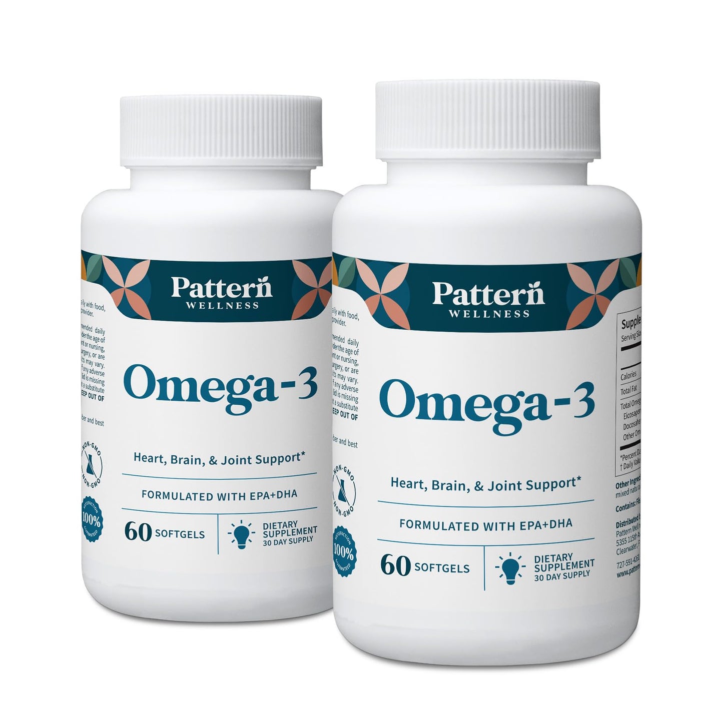 Pattern Wellness Omega 3 Softgels - Pure Fish Oil Formula - Helps Maintain Brain, Heart & Joint Health - 3rd Party Lab Tested - Non-GMO, Dairy-Free, Gluten-Free - 60 Softgels
