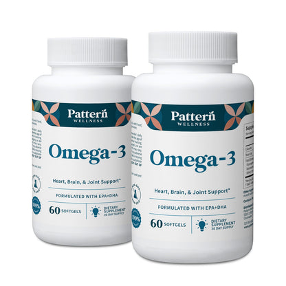 Pattern Wellness Omega 3 Softgels - Pure Fish Oil Formula - Helps Maintain Brain, Heart & Joint Health - 3rd Party Lab Tested - Non-GMO, Dairy-Free, Gluten-Free - 60 Softgels