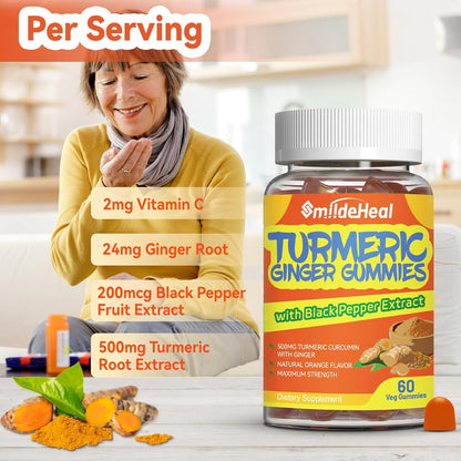Turmeric Curcumin Gummies 500mg, with Turmeric Root Extract 120 Count | Turmeric Curcumin Gummies 500mg, with Turmeric Root Extract, Ginger Root, Black Pepper Extract, 60 Count (Pack of 2)