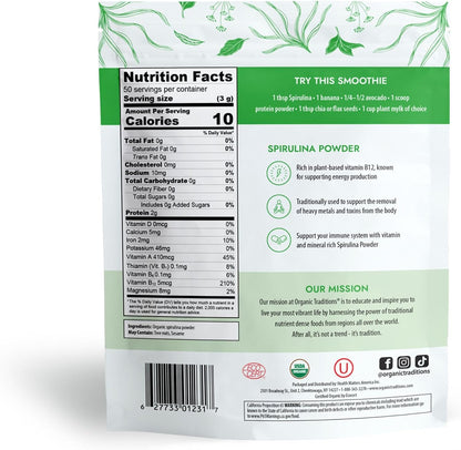 Organic Spirulina & Chlorella Superfood Powder, Vegan, Non-GMO