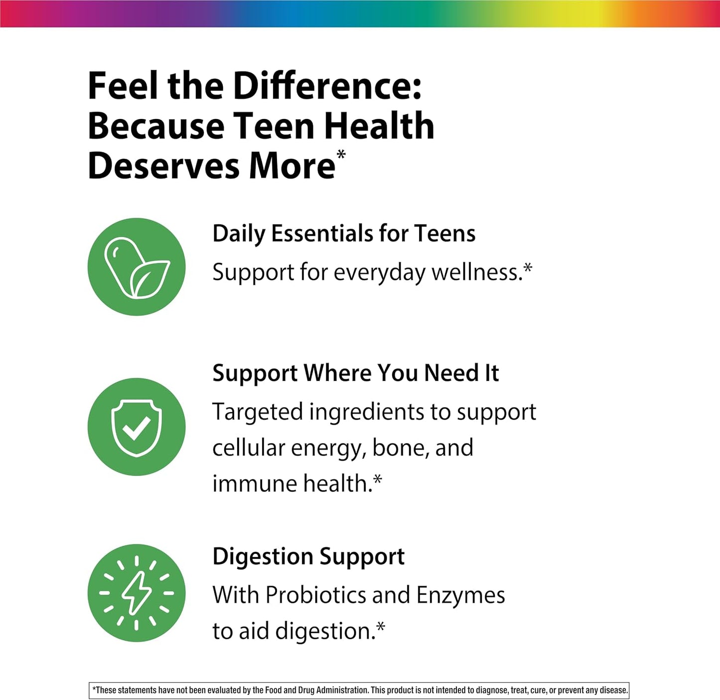 Rainbow Light Teen Multivitamin for Boys & Girls | 90 Caplets | with DermaComplex, Iron, Probiotics & Enzymes