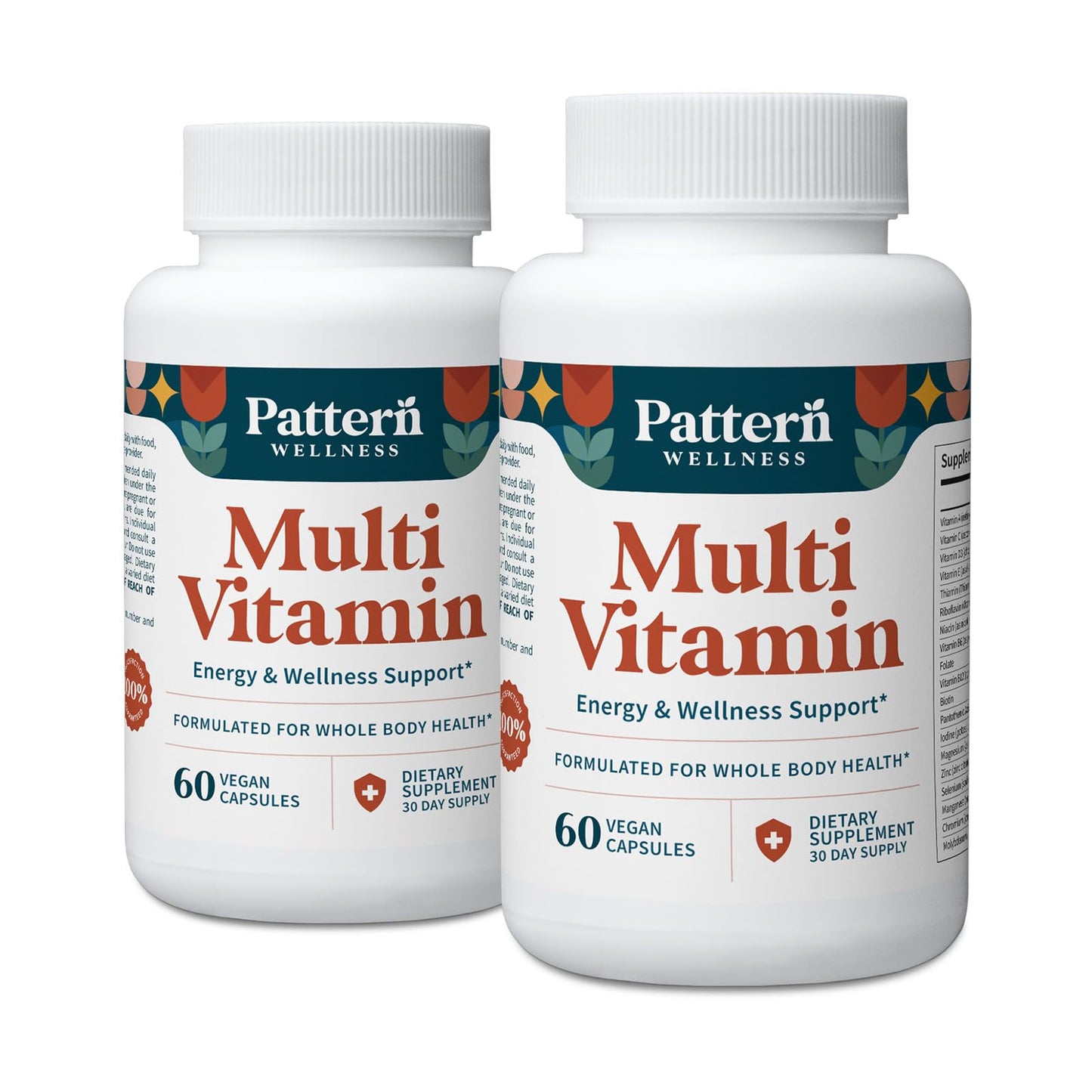 Pattern Wellness Multivitamin for Men & Women – 60 Vegan Capsules | Vitamin A, B, C, D, E – Supports Energy & Wellness – Whole Body Health – Daily Multivitamin Supplement