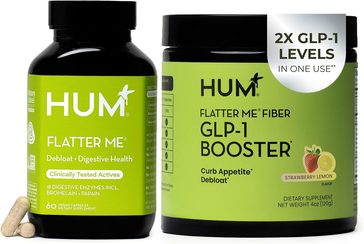 HUM Flatter Me Extra Strength Digestive Enzymes Flatter Me Fiber Supplement