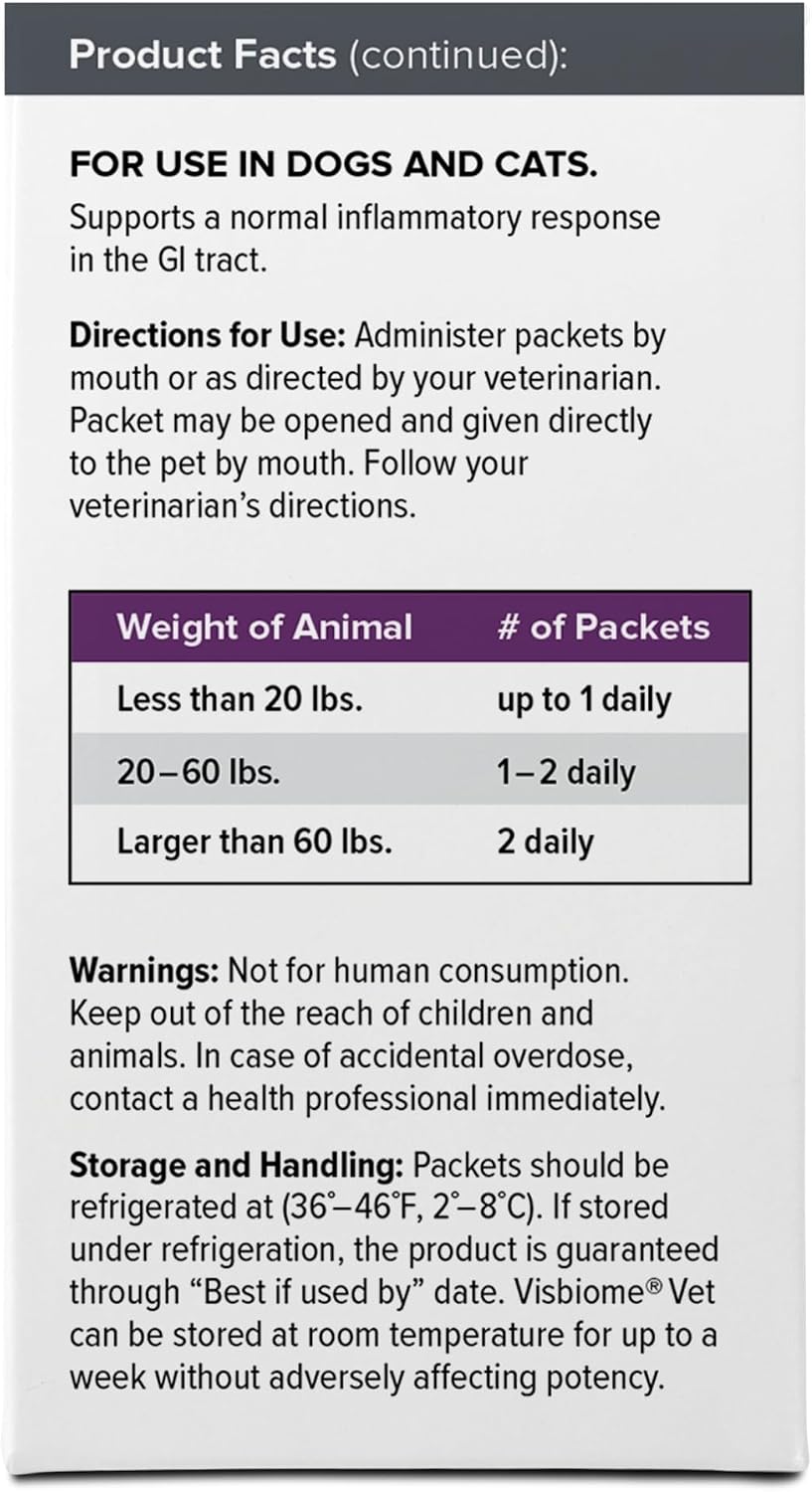 Visbiome® Vet Advanced GI Care Probiotic for Dogs & Cats, 225B CFU, 30 ct | Veterinarian Recommended, De Simone Formulation®, Multi-Strain, Refrigerated Probiotics, Weight-Based Dosing, Made in USA