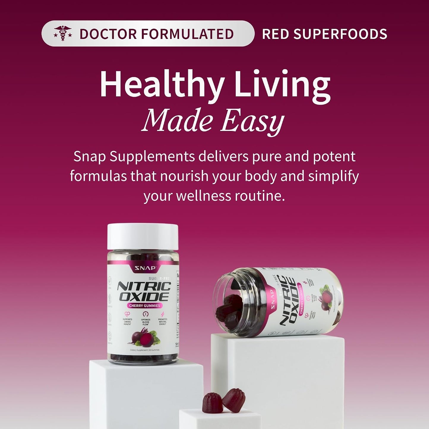 Snap Supplements Nitric Oxide Beet Root Gummies + Prostate Health Soft Chews, 60 Cherry Gummies + 60 Sugar-Free Pomegranate Berry Soft Chews