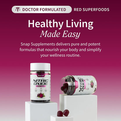 Snap Supplements Nitric Oxide Beet Root Gummies + Prostate Health Soft Chews, 60 Cherry Gummies + 60 Sugar-Free Pomegranate Berry Soft Chews