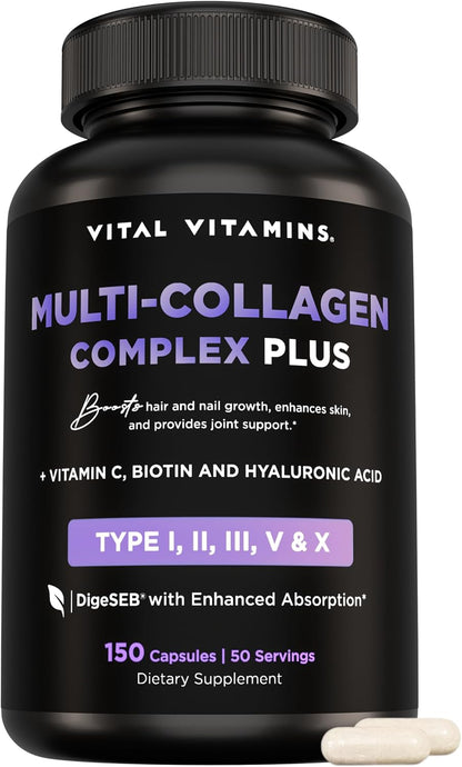 Vital Vitamins Multi-Collagen Plus 150 ct + Hyaluronic Acid Capsules 60 ct
