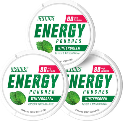 GRINDS Focus Pouches | Naturally Flavored with Nootropic Ingredients | Contains Alpha GPC and L-Theanine | Sugar-Free | 3 Pack | 18 Pouches Per Can | Blue Raspberry