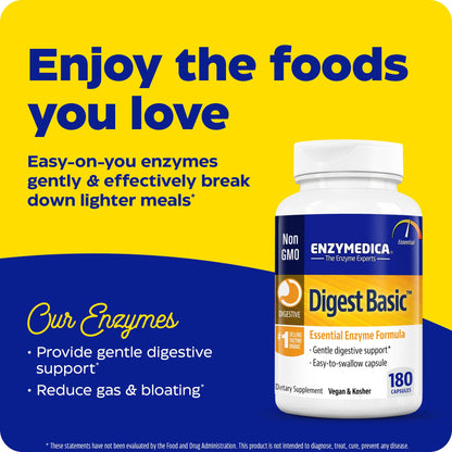 Enzymedica Digest Basic, Digestive Enzymes for Sensitive Stomachs, Offers Fast-Acting