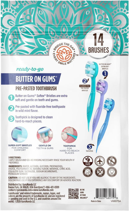 GuruNanda Disposable Travel Toothbrush 1.0, Fluoride Free Toothpaste, 70 ct