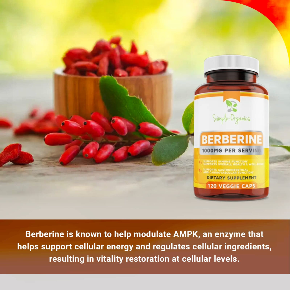 Simple-Organics Berberine 500mg (1000mg Per Serving) for Supports Healthy Immune