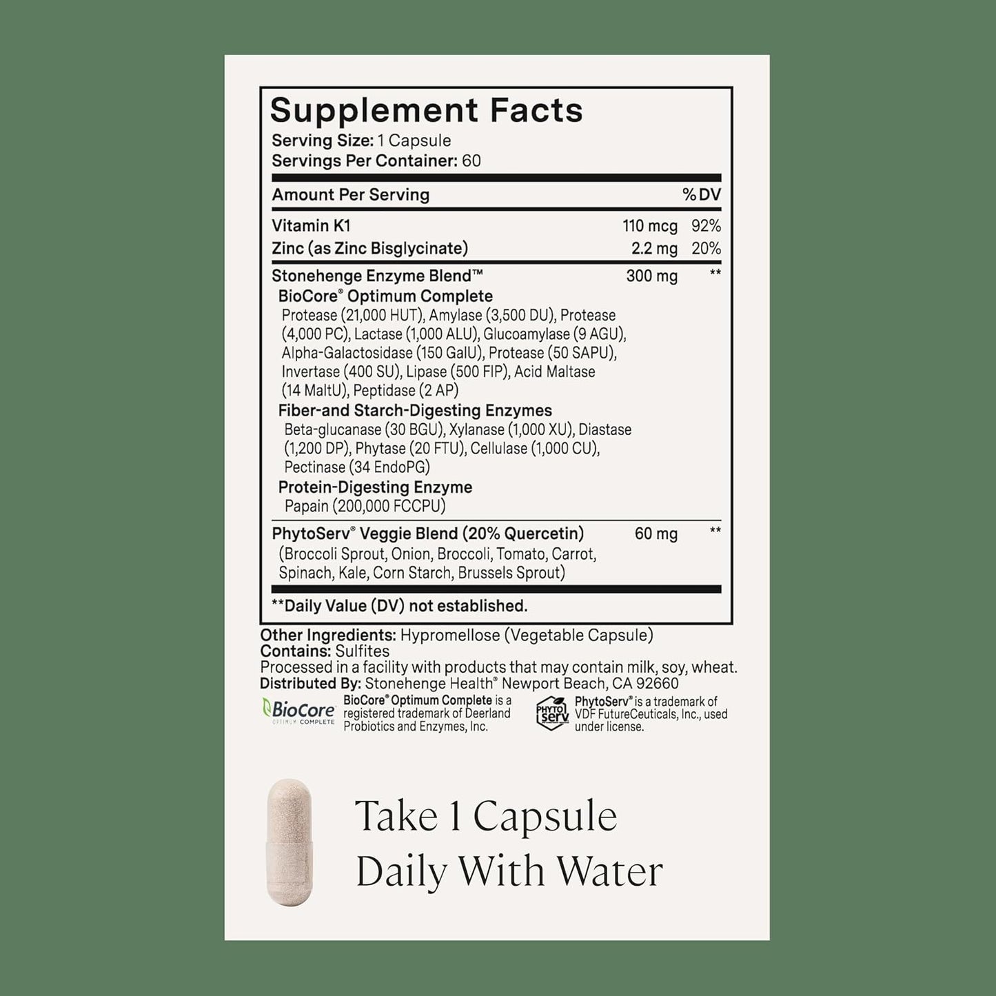 Stonehenge Health Dynamic Digestive Enzymes -18 Enzymes with BioCore Optimum Complete (Protease, Lipase, Amylase, Lactase) + Zinc & Vitamin K1 + Phytonutrients – Gas Support – 60 Caps (2 Pack)