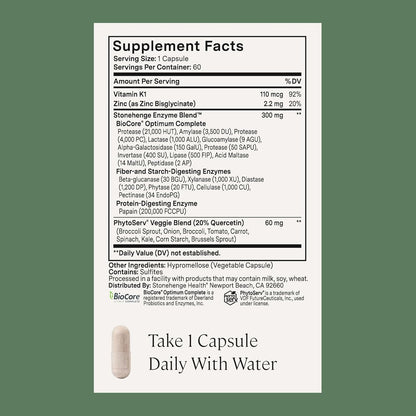Stonehenge Health Dynamic Digestive Enzymes -18 Enzymes with BioCore Optimum Complete (Protease, Lipase, Amylase, Lactase) + Zinc & Vitamin K1 + Phytonutrients – Gas Support – 60 Caps (2 Pack)