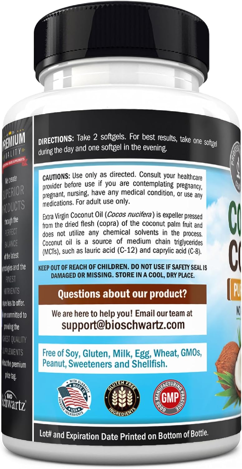Coconut Oil Capsules 2000mg, 120ct, 2 Month Supply