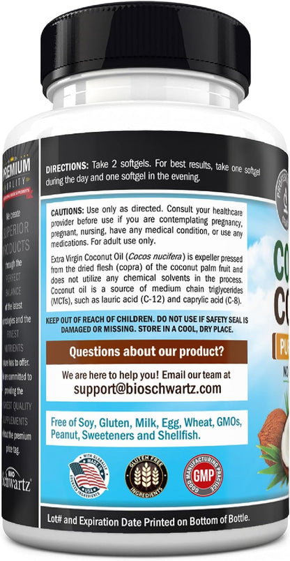 Coconut Oil Capsules 2000mg, 120ct, 2 Month Supply