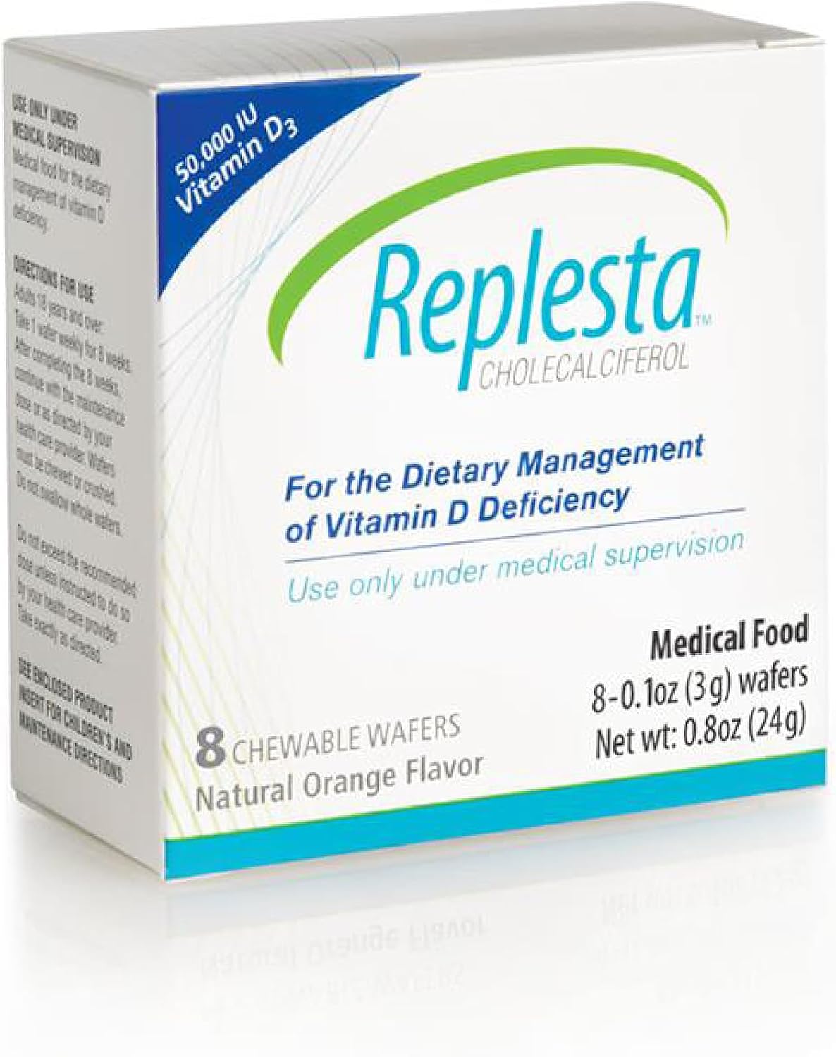 Replesta 50,000 IU Vitamin D3 Cholecalciferol, for Vitamin D Deficiency, Once-Weekly Chewable Wafer, Non-GMO, Natural Orange Flavor, 8 Count (Pack of 1)