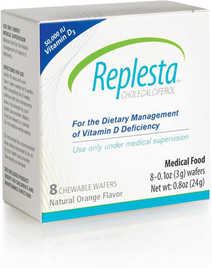 Replesta 50,000 IU Vitamin D3 Cholecalciferol, for Vitamin D Deficiency, Once-Weekly Chewable Wafer, Non-GMO, Natural Orange Flavor, 8 Count (Pack of 1)
