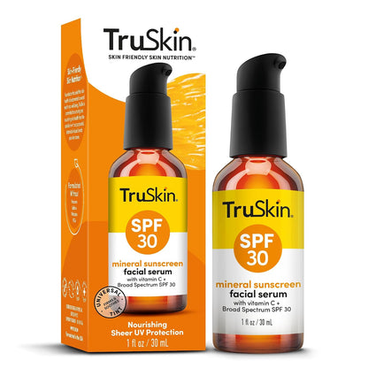 TruSkin SPF 30 Tinted Mineral Sunscreen Face Serum, Zinc Oxide, 1 fl oz | Universal skin tint with Vitamin C, Hyaluronic Acid, Ceramides and Niacinamide for lightweight daily mineral UV protection