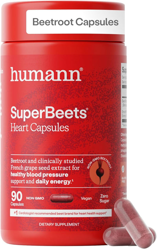 Humann SuperBeets Beet Root Capsules Quick Release 1000mg, Helps Support Nitric Oxide Production, Blood Pressure Support, Heart Health, Contains Non-GMO Beetroot Powder, Studied Antioxidants, 90 Count
