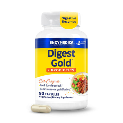 Enzymedica Digest Gold + Probiotics - Digestive Enzyme Supplement for Women & Men, Enzyme and Probiotic Capsules for Digestion, Gut Health Support, Helps Gas & Bloating, Vegetarian - 45 Caps