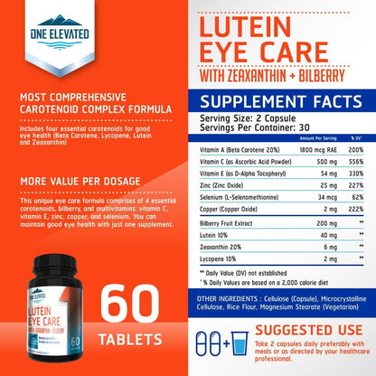 Newly Improved Super Strength Eye Care Formula - Highest Pharmaceutical Grade Lutein, Zeaxanthin, Bilberry - Greatest bioavailability – Rich Antioxidants - Works synergistically for Optimum Results