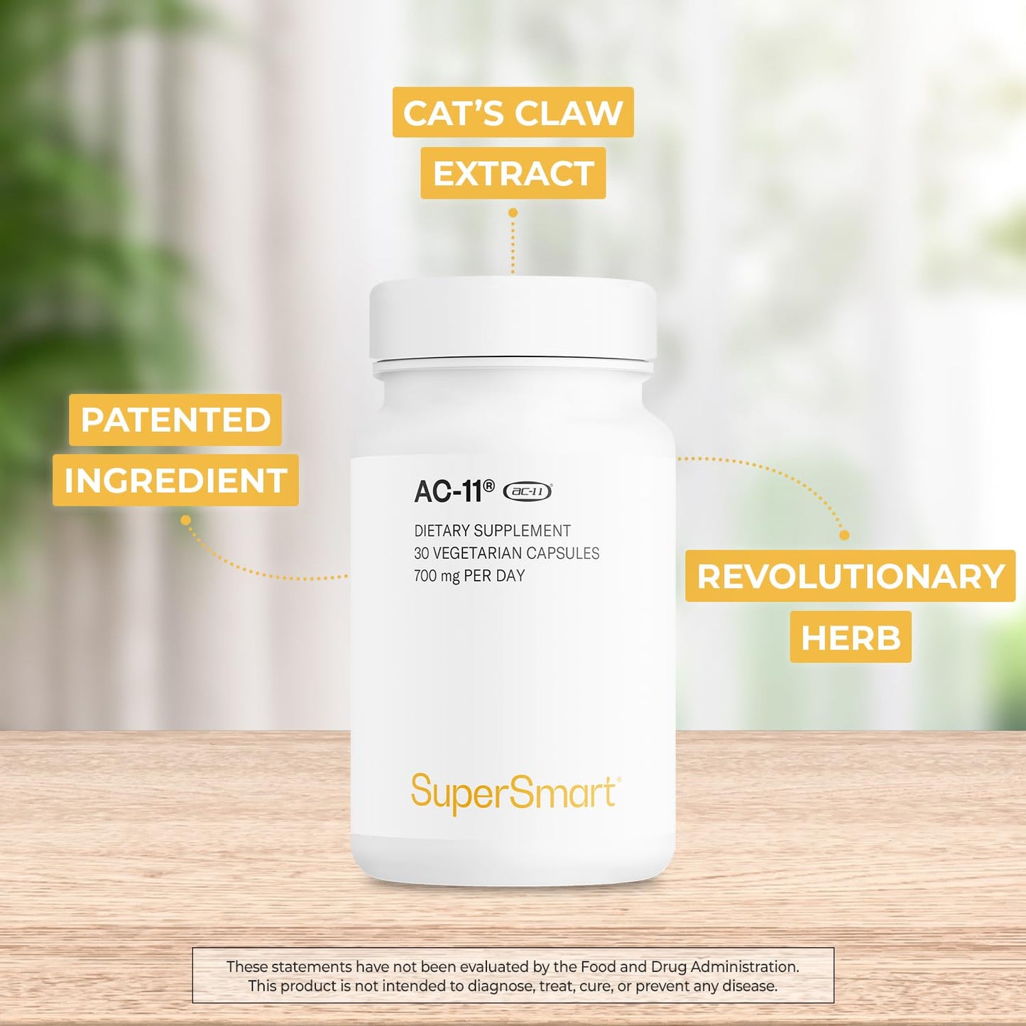 Supersmart AC-11 Supplement 700mg per Day (Cat's Claw Extract) - Uncaria Tomentosa Bark | Non-GMO & Gluten Free - 60 Vegetarian Capsules | Extract from Uncaria tomentosa with plant bioactive ingredients - 60 capsules
