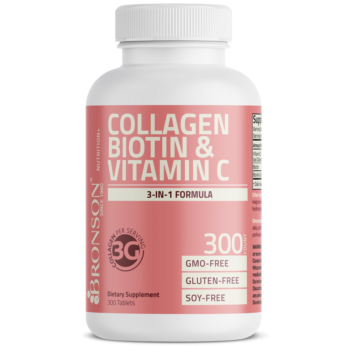 Bronson Collagen Peptides 3000mg with Biotin & Vitamin C, 90 Tablets | Hair, Skin & Nails Support, 3g Collagen per Serving, Non-GMO, Gluten-Free, Soy-Free