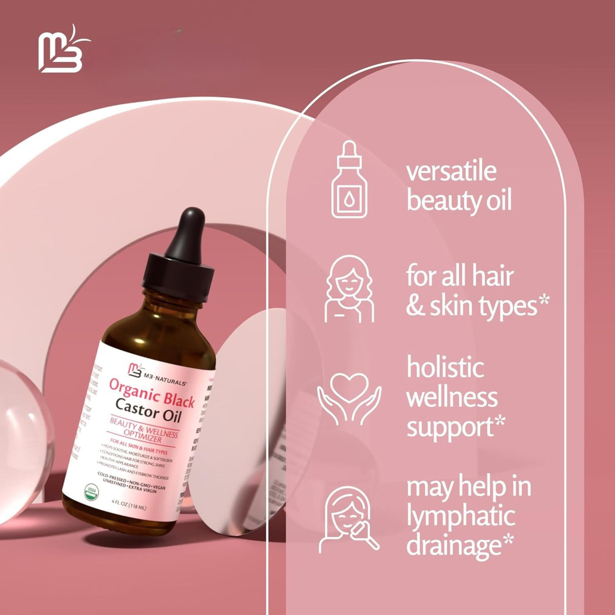 Organic Castor Oil Roll On - Extra Virgin, Unrefined & Hexane-free (3oz)