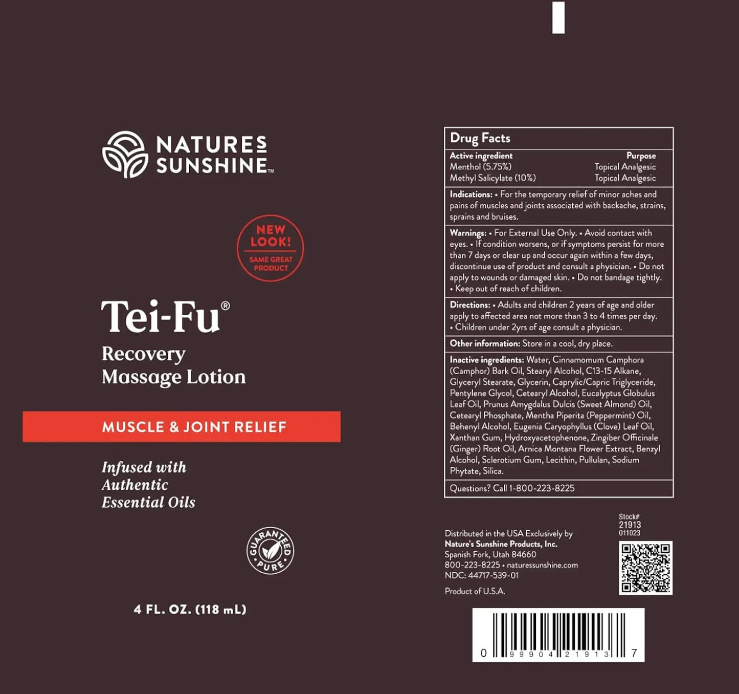 Nature's Sunshine Tei-Fu Recovery Massage Lotion with Essential Oils