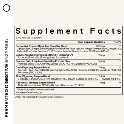 Codeage Fermented Digestive Enzymes Supplement 3-Month Supply - 14 Digestive Enzymes, Probiotics, Prebiotics, Fermented Botanicals, Plant-Based Multi Pancreatic Enzymes - 1 Capsule a Day - 90 Capsules