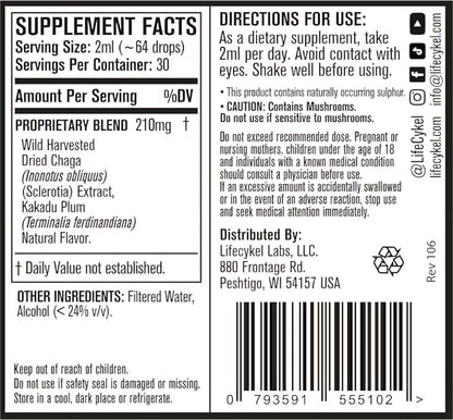 Life Cykel - Chaga Mushroom Extract with Kakadu Plum - Double Extracted Mushroom Tincture - Non-GMO Immune Support Supplement for Adults and Kids - 1 Fl Oz