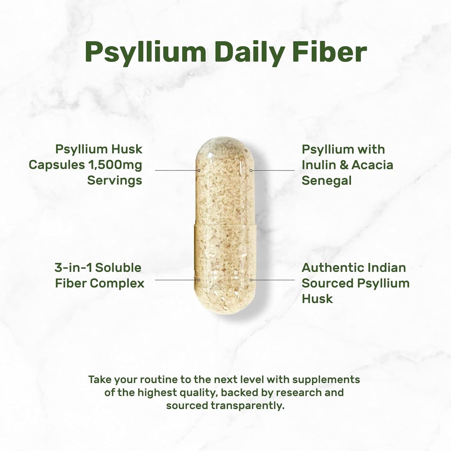 Psyllium Husk 1500mg Per Serving, 300 Capsules – 3 in 1 Fiber Supplement with Inulin & Acacia Complex – Natural Soluble Fiber, Supports Digestive Health* – Plant Based, Non-GMO