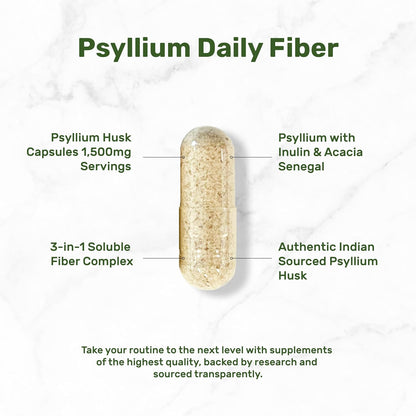 Psyllium Husk 1500mg Per Serving, 300 Capsules – 3 in 1 Fiber Supplement with Inulin & Acacia Complex – Natural Soluble Fiber, Supports Digestive Health* – Plant Based, Non-GMO