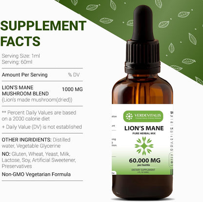 Lion's Mane Extract - Daily Mushroom Supplement for Memory, Focus & Clarity - Brain Booster- Mushroom Drops for Brain Health Support -Made in USA- 2 Fl Oz