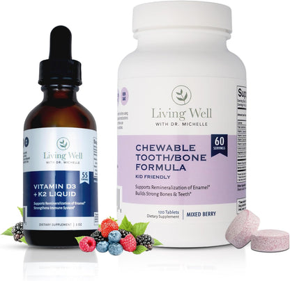 Kids Tooth & Bone Support, Chewable Calcium + D3 K2 & Liquid Vitamin D