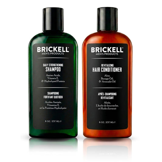 Brickell Men's Daily Revitalizing Hair Care Routine, Shampoo and Conditioner Set For Men, With Pro-Vitamin B5, Aloe, and Tea Tree Oil, Strength and Volume Enhancing Conditioner, Gift Set